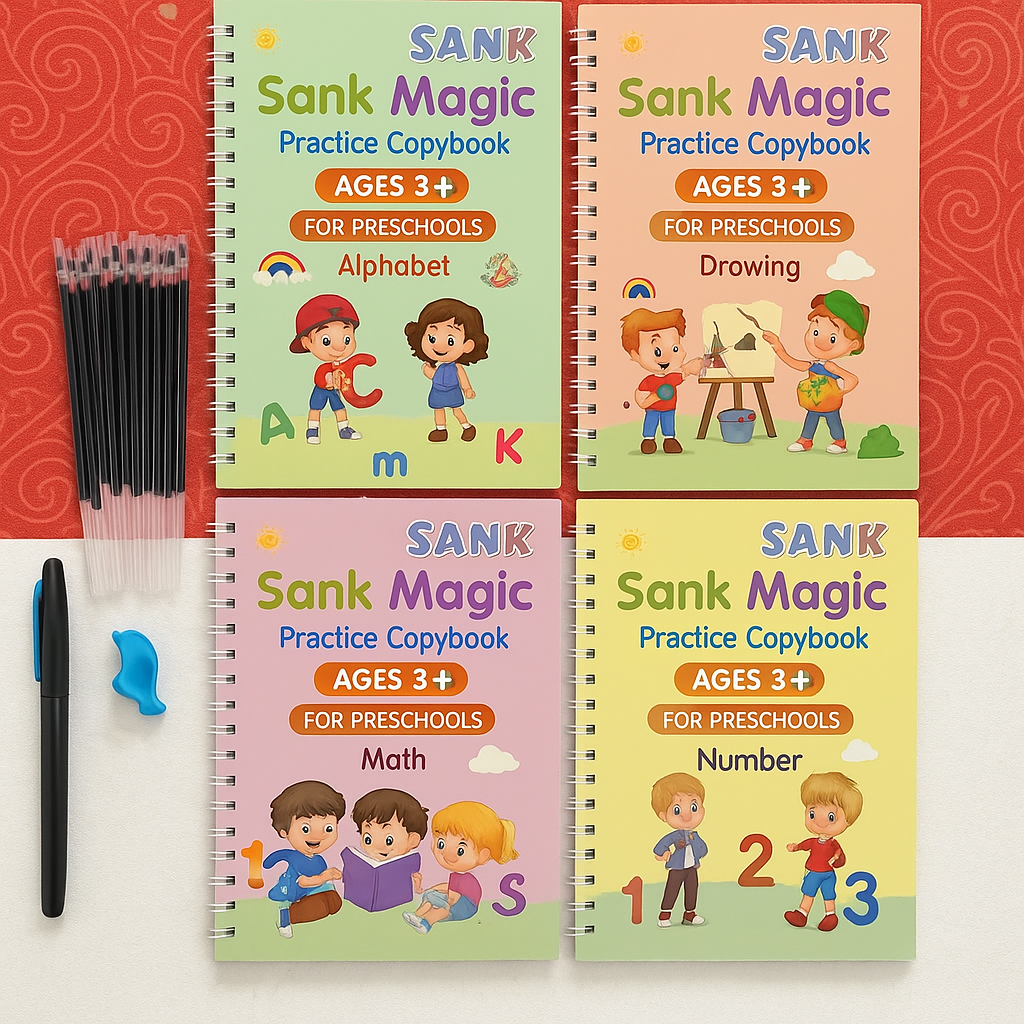 Original SANK MAGIC PRACTICE BOOK ( 4 book + 10 refill + 1 pen + 1 grip)
